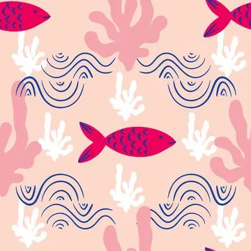 Marine underwater pattern design background on pale pink Stock Illustration