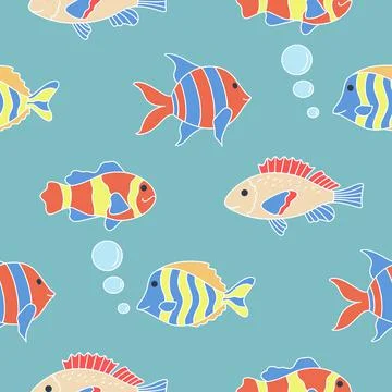 Marine underwater seamless pattern with fish and algae vector Stockillustratie