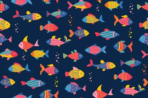 Marine underwater wallpaper seamless pattern with fish cartoon abstract sea Illustrazione stock