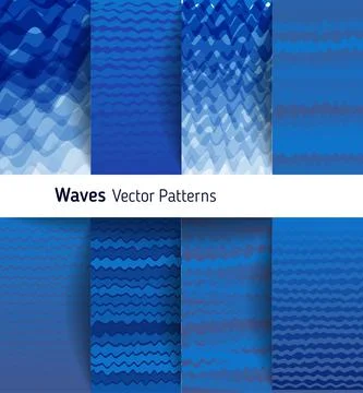 Marine vector ornamental pattern collection, blue color river waves. Abstract Stock Illustration