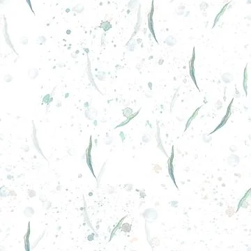 Marine, water algae and bubbles. Watercolor illustration. Seamless pattern on 스톡 일러스트