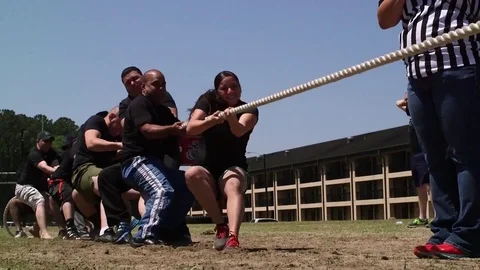 Marines in basic training compete in various workout drills including tug of Stock Footage 74812028