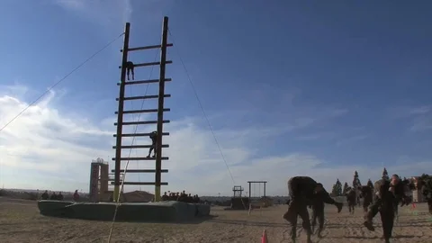 Marines in basic training compete in  various workout drills. Video stock 123376244