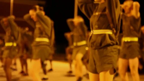 Marines in basic training go through various workout drills at night. Video stock 74799495