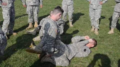 Marines in basic training learn hand to hand combat techniques. Video stock 74807647