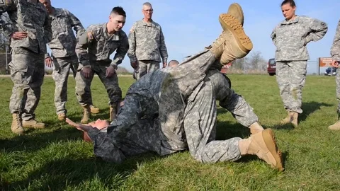 Marines in basic training learn hand to hand combat techniques. Video stock 74812536