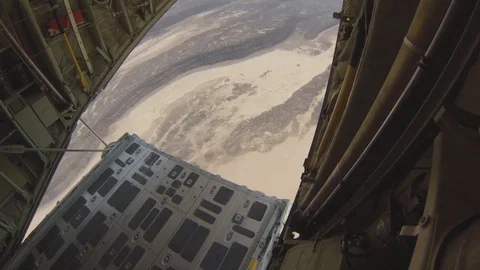 Marines conduct double bag static line parachute operations - 2013 Stock Footage 102224030