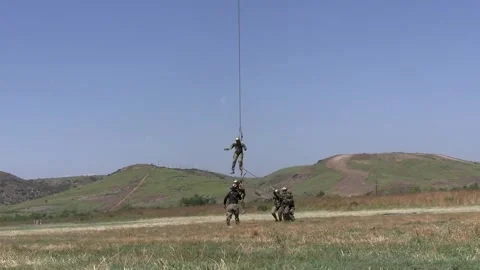 Marines conduct rapid insertion training from CH-53 Super Stallion helicopter Stock Footage 280034174