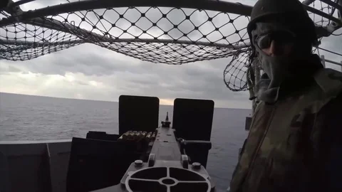 Marines fire a heavy machine gun, GoPro Video stock 120968128
