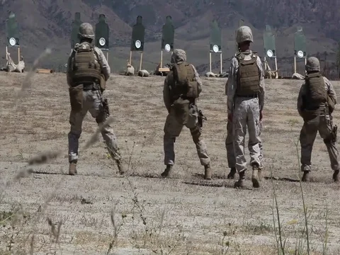 Marines perform live fire drills during a pre-deployment training program - 2012 Stock Footage 105482218