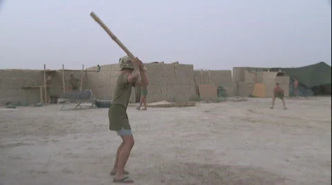 Marines play Baseball in Afghanistan (HD) Stock Footage
