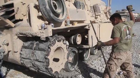 Marines replace the track on an M88A2 Hercules at Forward Operating Base - 2010 Stock Footage 107551252
