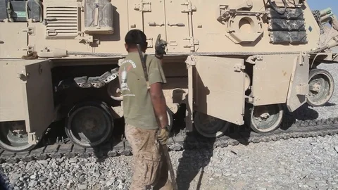 Marines replace the track on an M88A2 Hercules at Forward Operating Base - 2010 Stock Footage 107551266