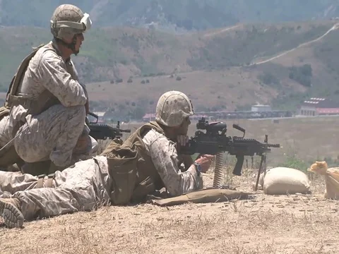 Marines run live fire drills during a pre-deployment training program - 2012 Stock Footage 105482777