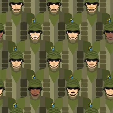Marines seamless pattern. Soldiers in helmets and bullet-proof vests. Militar 스톡 일러스트
