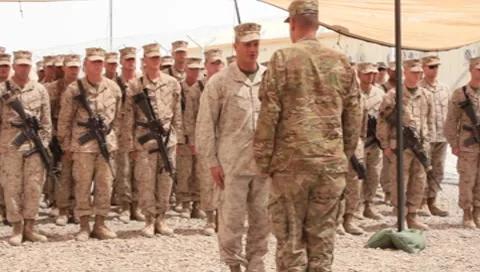 Marines standing in formation (HD) c Stock Footage 7733437