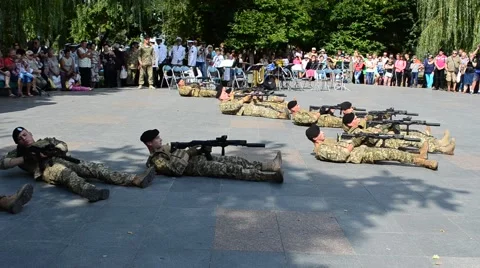 Marines of Ukraine, the movement in a fighting order. Stock Footage