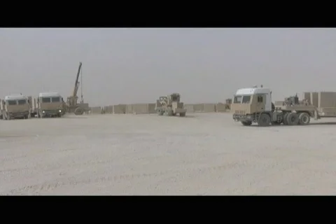 Marines using heavy equipment to distribute barricade at champ Fallujah - 2008 Vídeo Stock 108262640