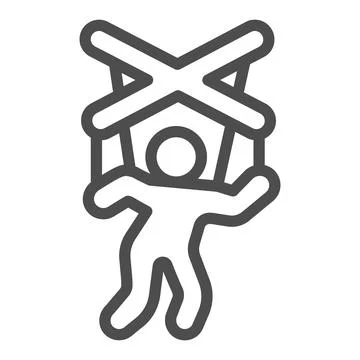 Marionette, human puppet on strings, dummy line icon, theater concept, man Stock Illustration