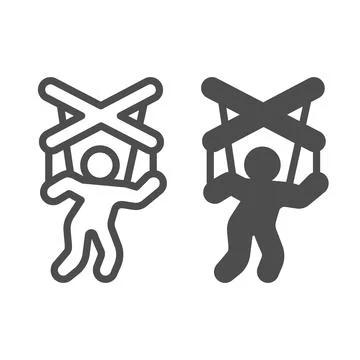 Marionette, human puppet on strings, dummy line and solid icon, theater concept Stock Illustration