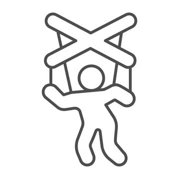 Marionette, human puppet on strings, dummy thin line icon, theater concept, man Stock Illustration