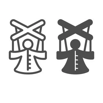 Marionette, puppet on strings, dummy line and solid icon, theater concept, doll Stock Illustration