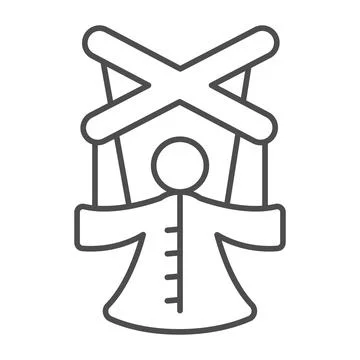 Marionette, puppet on strings, dummy thin line icon, theater concept, doll Stock Illustration