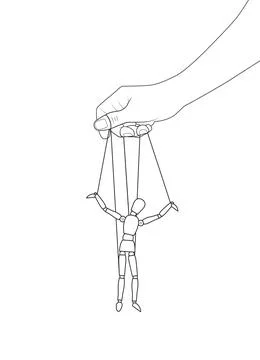 Marionette string puppet manitpulation. Thread control puppeteer hand manipulate Stock Illustration