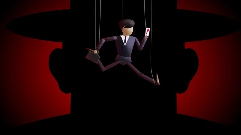 Marionette workers on strings in a hurry substitute each others 库存影片 108872795