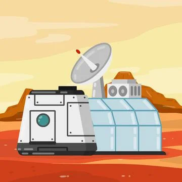 Marisan module. Spaceship, base, and living quarters. Illustrazione stock