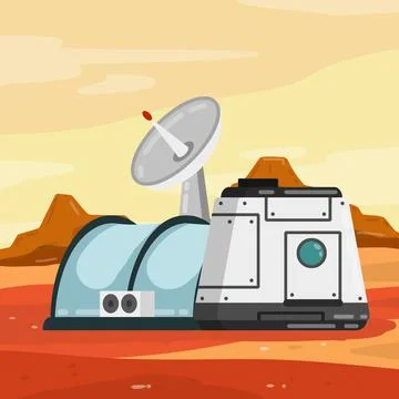 Marisan module. Spaceship, base, and living quarters. Illustrazione stock