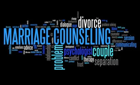 Marital counseling - relationship problems solution. Word cloud sign. Stock Illustration