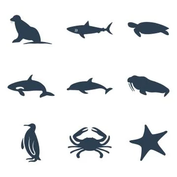 Maritime animals icon set. Vector collection Stock Illustration