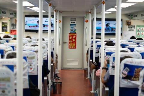 Maritime Comfortable Interior Seating Aboard the Ferry Ship in Taiwan Xiaol.. Stock Photos