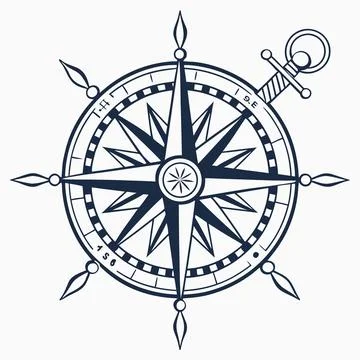 Maritime Compass Rose Vector Flat Design Stock Illustration