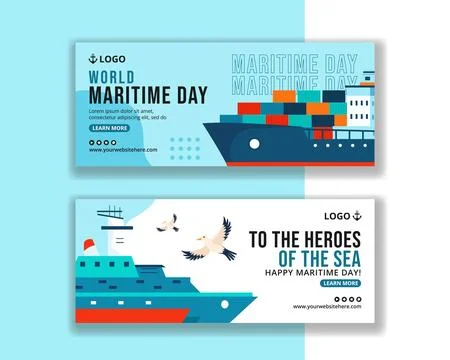 Maritime Day Horizontal Banner Flat Cartoon Hand Drawn Templates Background.. Stock Illustration