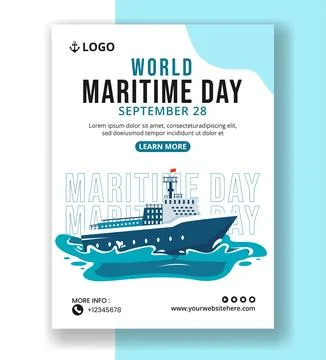 Maritime Day Vertical Poster Flat Cartoon Hand Drawn Templates Background I.. Stock Illustration