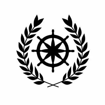 Maritime Emblem Vector Icon of Ship's Rudder in Laurel Wreath: Minimalist Black  Stock Illustration