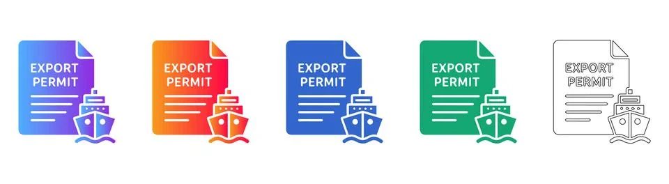 Maritime Export Permit Document Icons Stock Illustration