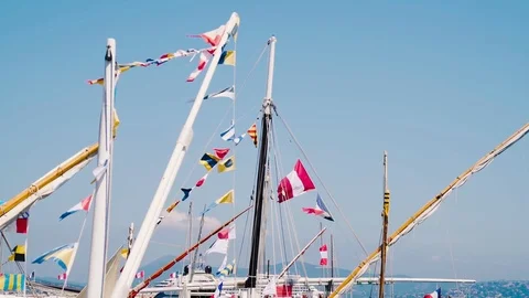 Maritime flags blowing in slow motion in St. Tropez 스톡 동영상 101650588