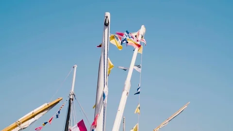 Maritime flags blowing in slow motion in St. Tropez Stock Footage 101650668