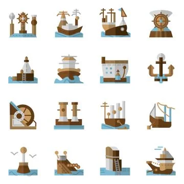 Maritime flat color vector icons Stock Illustration