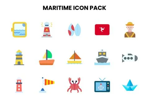 Maritime Flat Set Icons Pack Stock Illustration