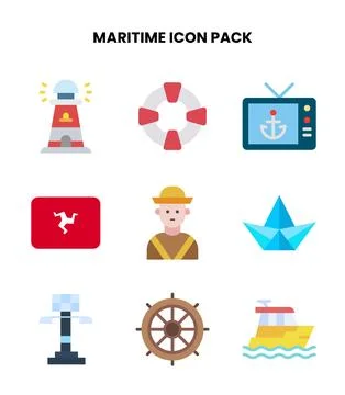 Maritime Flat Vector Icons Pack Stock Illustration