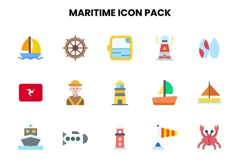 Maritime Flat Vector Icons Pack Stock Illustration
