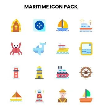 Maritime Flat Vector Icons Pack Stock Illustration