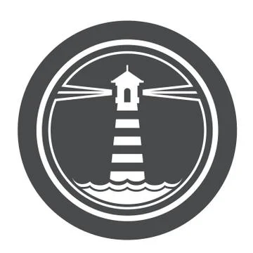 Maritime lighthouse icon with waves Stock Illustration