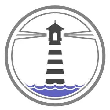 Maritime lighthouse icon on waves Stock Illustration