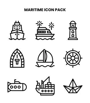 Maritime Line Set Icons Pack Stock Illustration