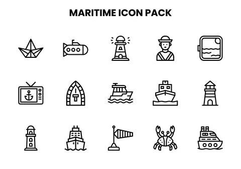 Maritime Line Set Icons Pack Stock Illustration